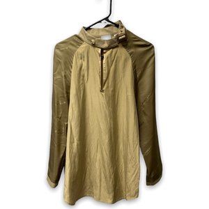 Burberry Womens Tan Cut Off Long Sleeve Mock Neck Pullover Blouse Top Size 4